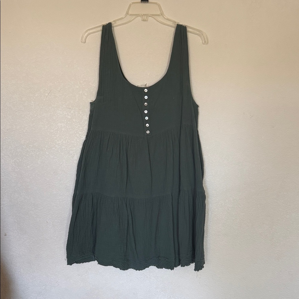 entro Dark Green Tiered Mini Dress with Buttons